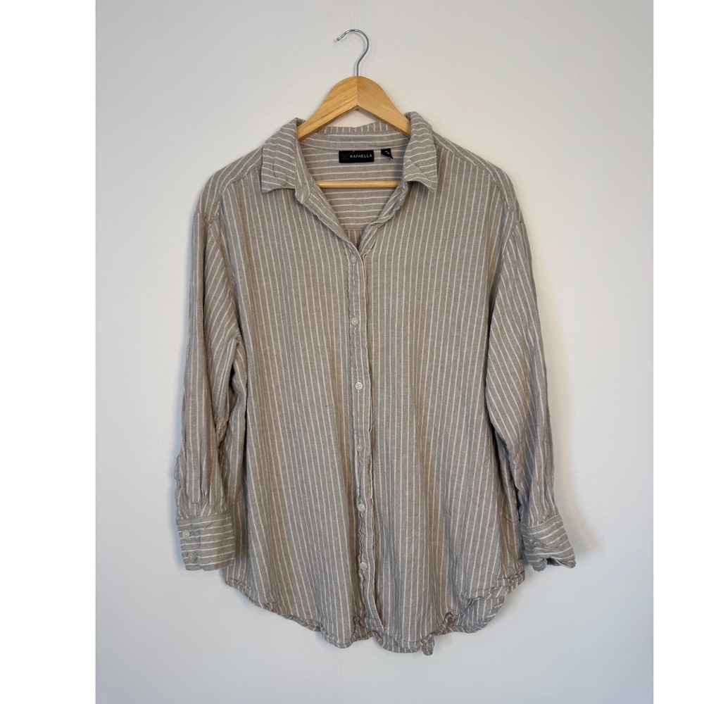Coastal Rafaella Striped Linen Blend Button Down‎ Shirt Womens 1X Tan White